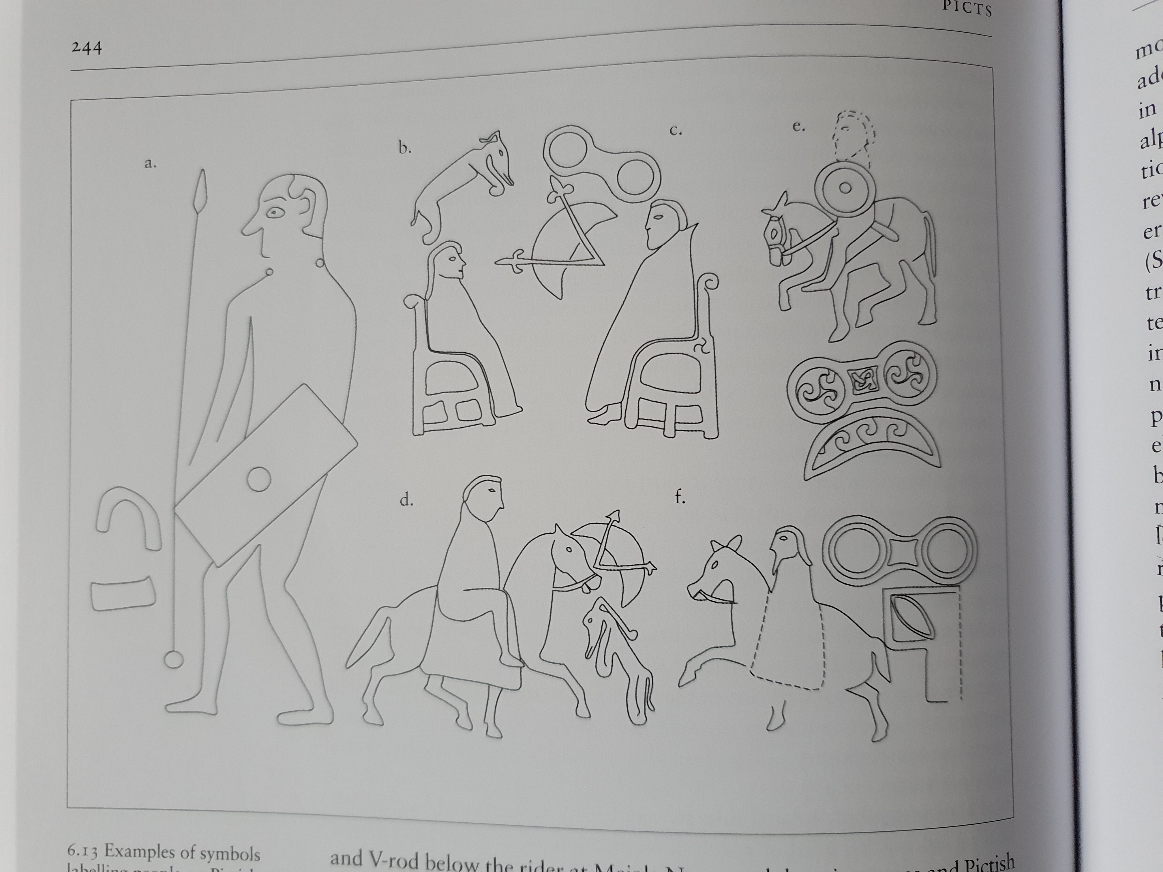 Example illustration from the book: Pictish symbols used to “label” figured on carved stones, suggesting their function was to mark identities.